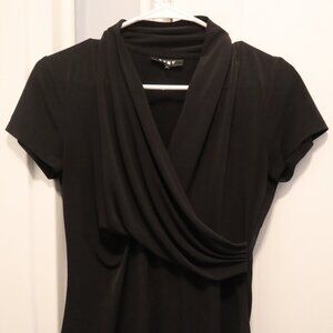 DKNY Women's Black Faux Wrap V Neck Top